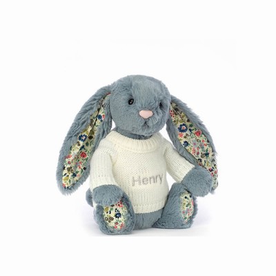 Jellycat Blossom Dusky Blue Bunny with Cream Jumper New Zealand | SBGJK3480